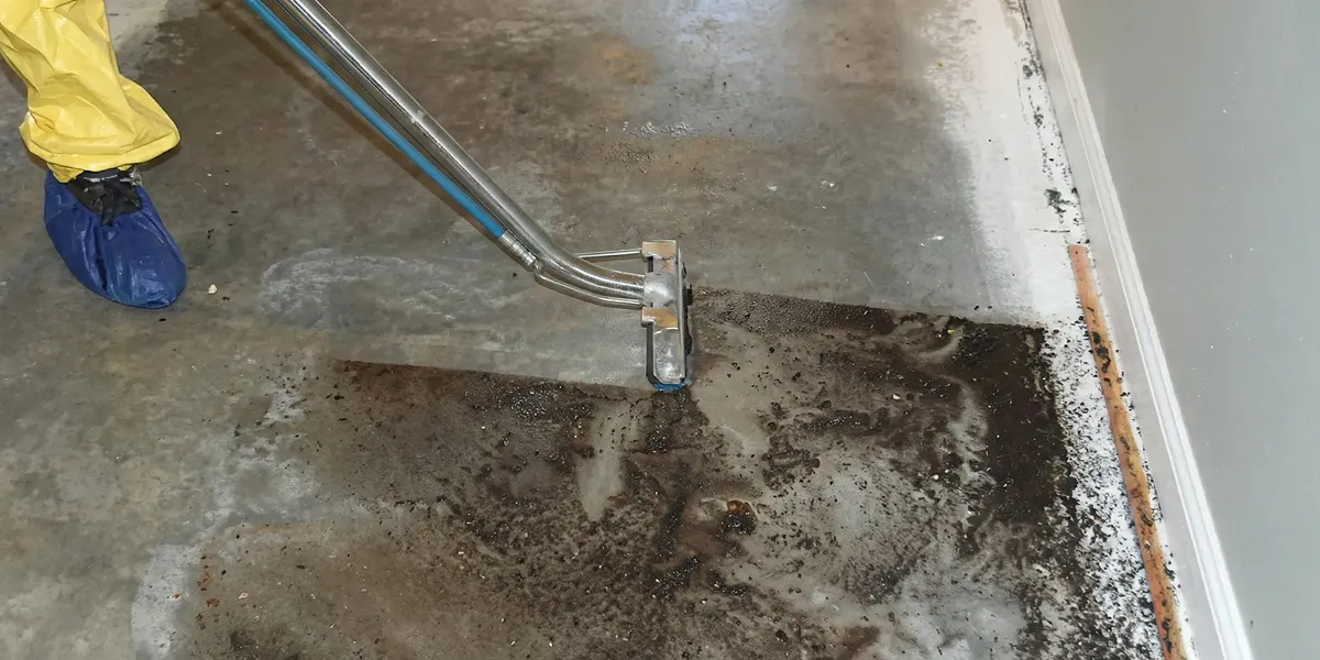 sewage removal technicians extracting contaminated wastewater from a residential floor in Scottsdale, AZ